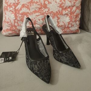 Madden NYC Black Lace Slingback Heels